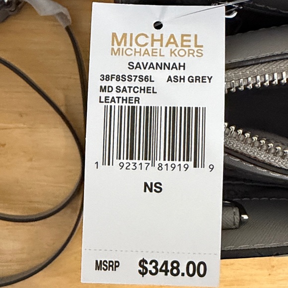Michael Kors Savannah Ash Gray Medium Satchel Leather NWT - Picture 10 of 11